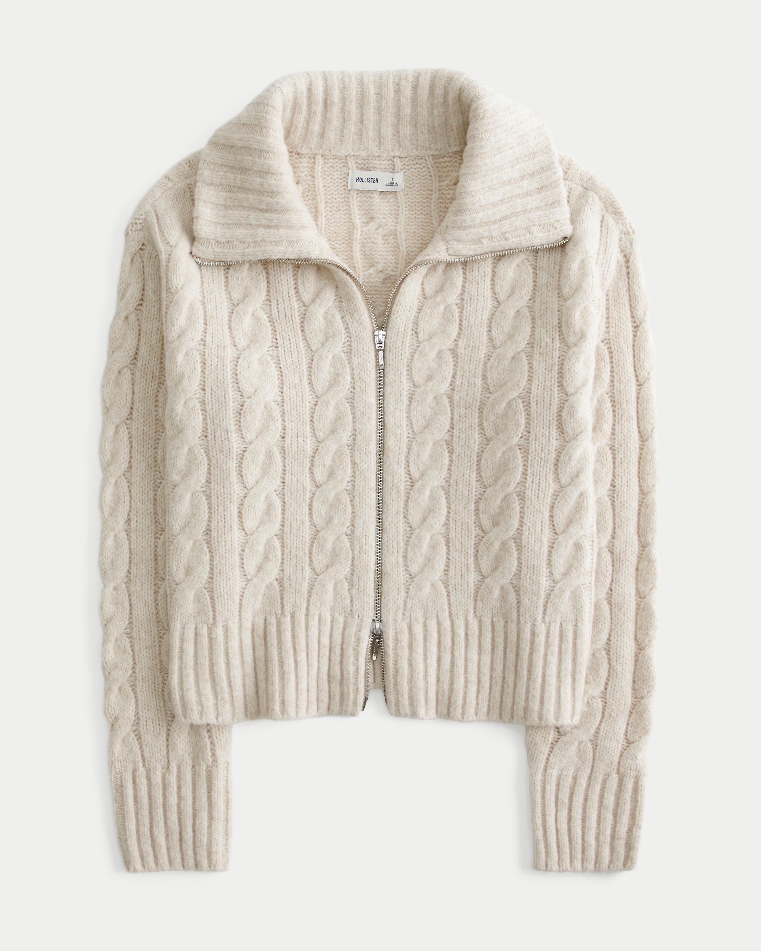 Hollister Comfy Cloud Zip-Up Cable-Knit Sweater Product Image