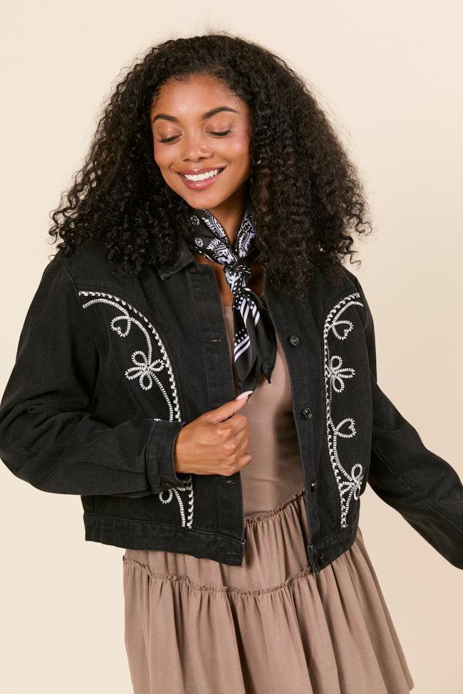 Danielle Black Embroidered Denim Jacket Product Image