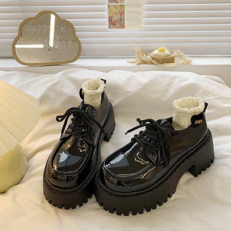 Platform Chunky Heel Lace-Up Shoes Product Image