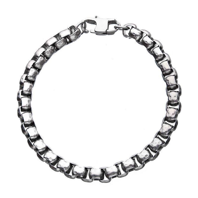 Mens Stainless Steel Hammered Box Chain Bracelet Silver Product Image