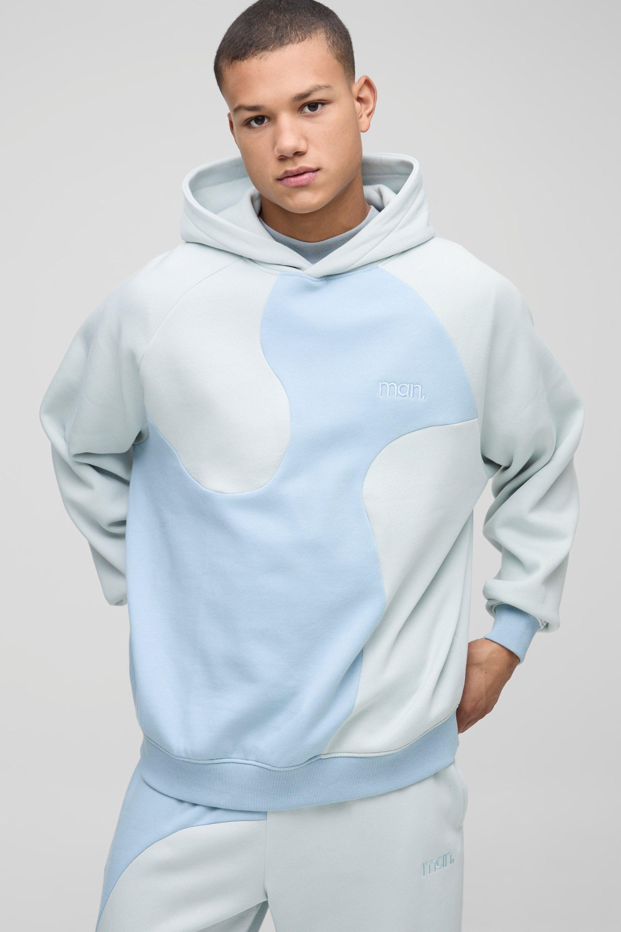 Oversized Man Curved Colour Block Hoodie | boohooMAN USA Product Image