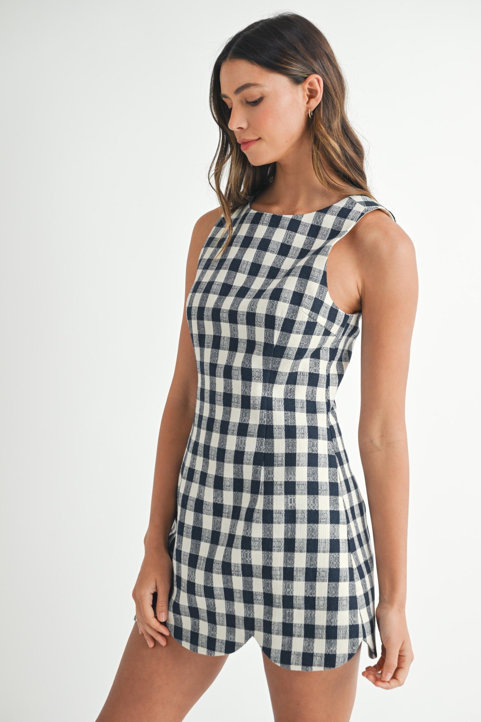 Gingham Scallop-Hem Mini Dress Product Image