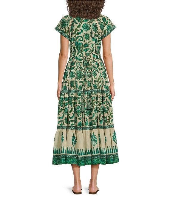Mo Maya Mojo Printed V-Neck Short Sleeve Flare Midi Dress Product Image