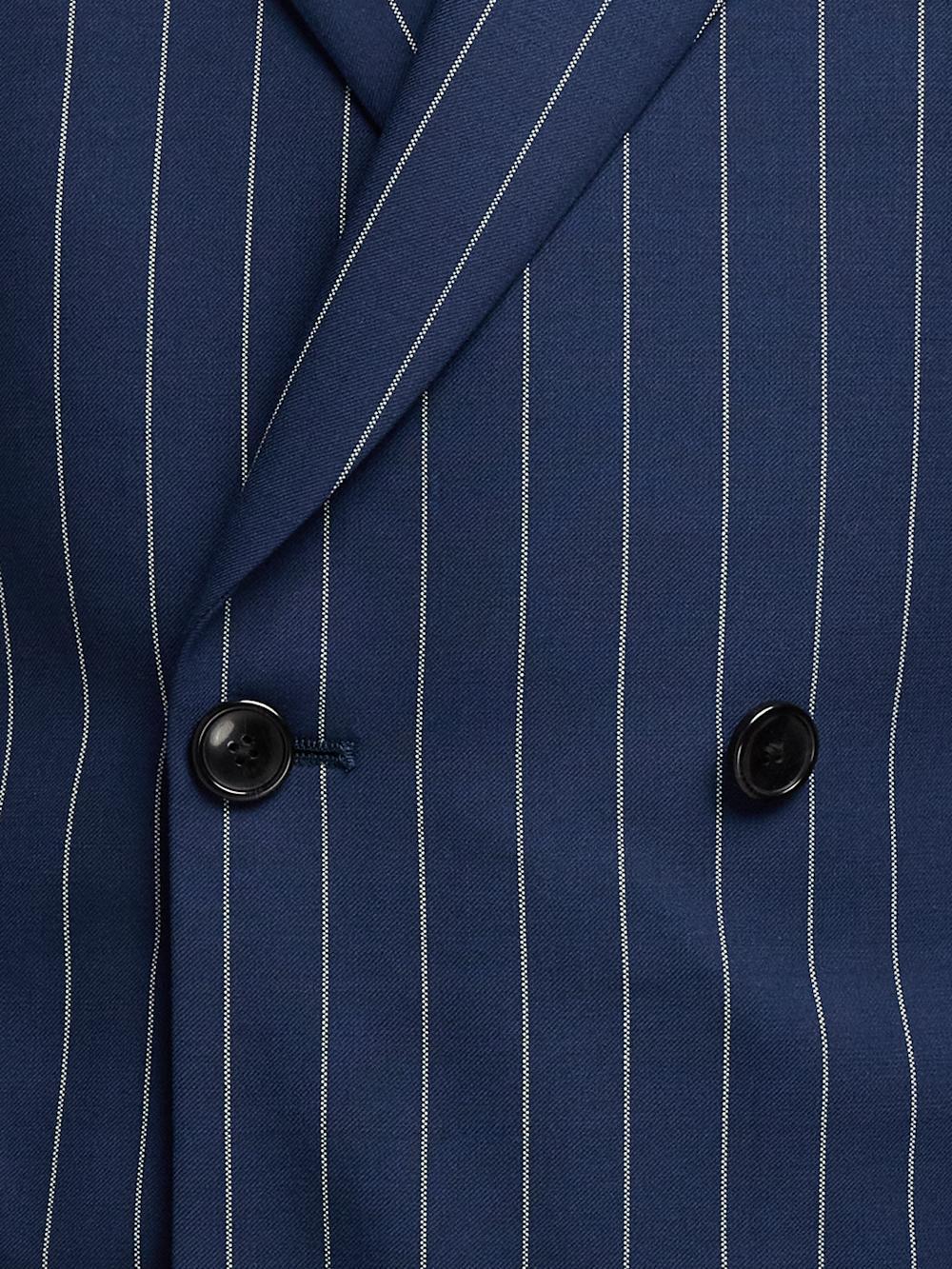 Wool Stretch Stripe Double Breasted Peak Lapel Suit Jacket - Blue Product Image