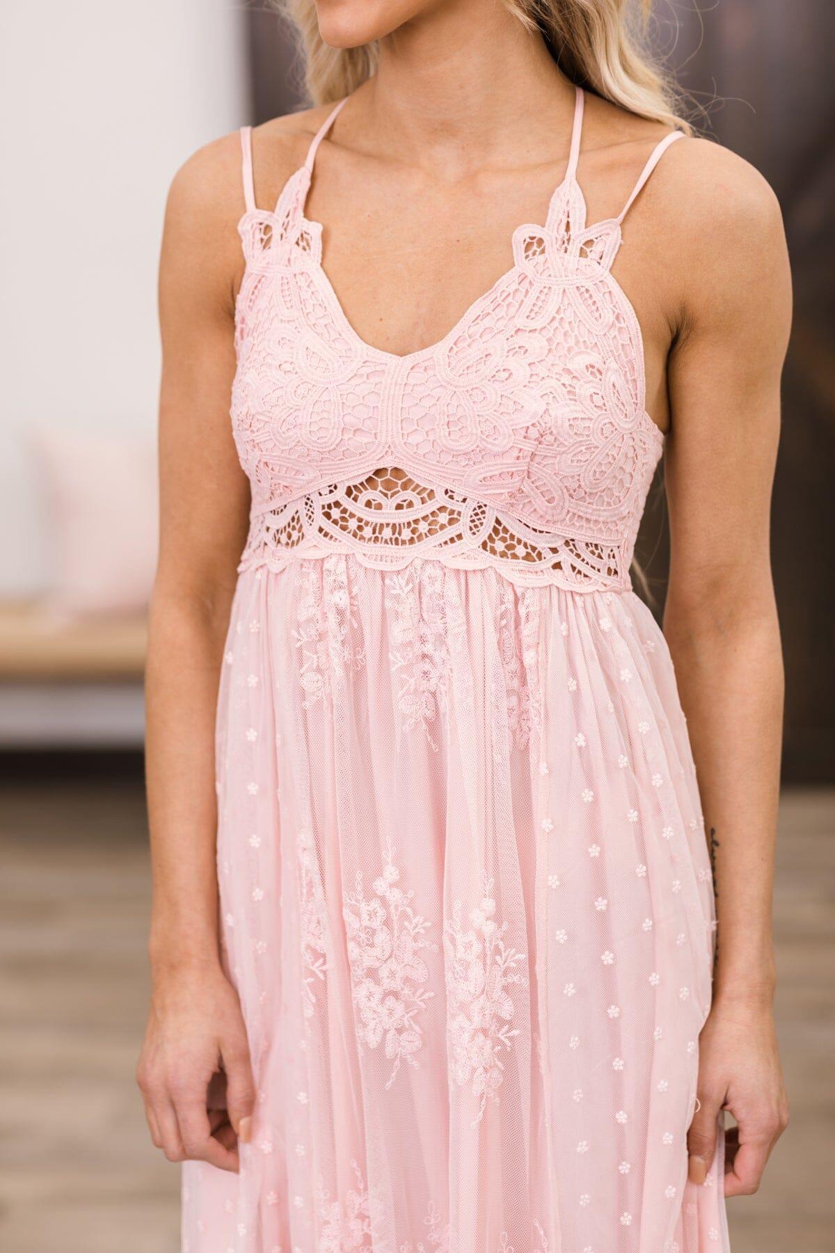 Dusty Rose Crochet Lace Bodice Maxi Dress Product Image