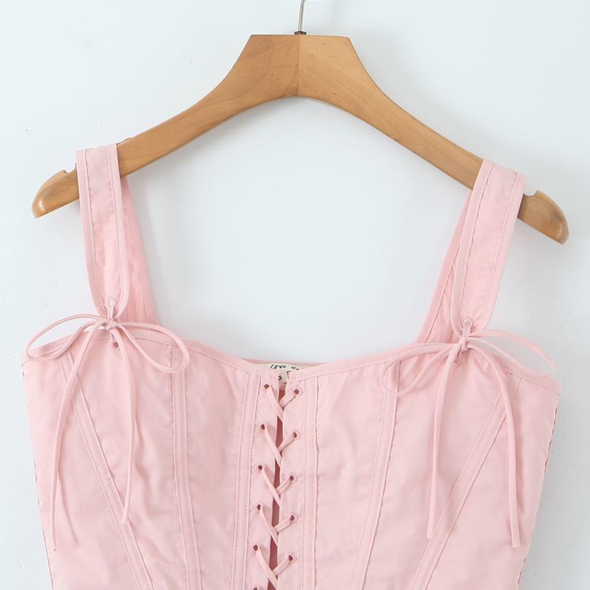 Sleeveless Lace-Up Plain Crop Corset Top Product Image