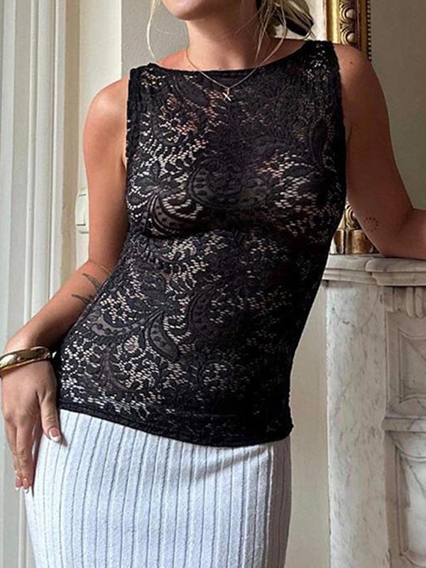 Plain Lace Cutout Tank Top Product Image