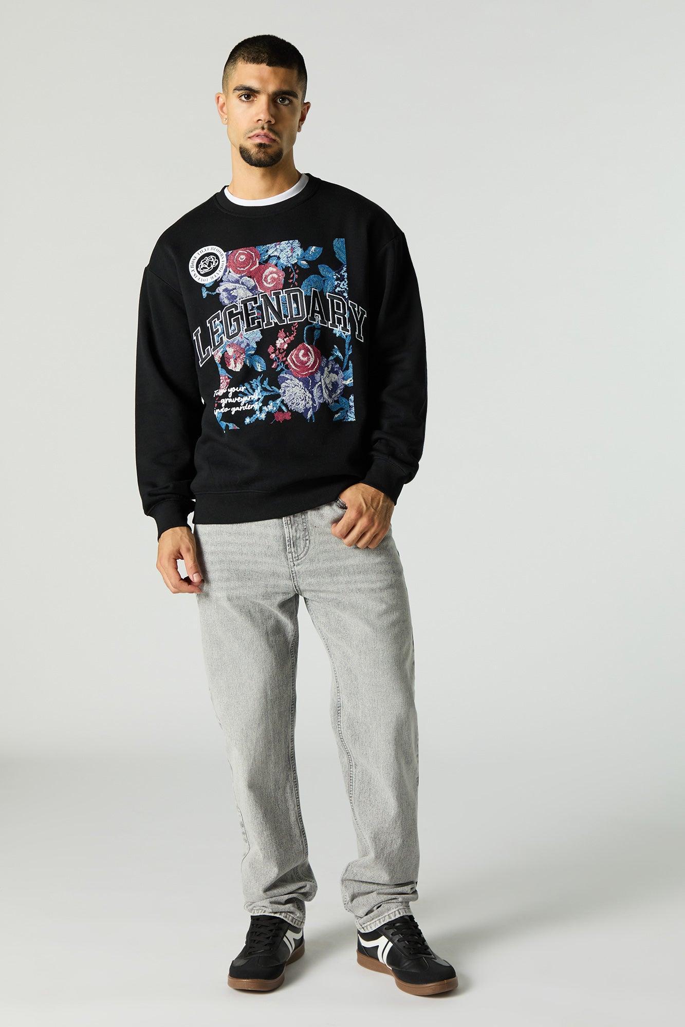 Twill Embroidered Floral Graphic Sweatshirt Male Product Image