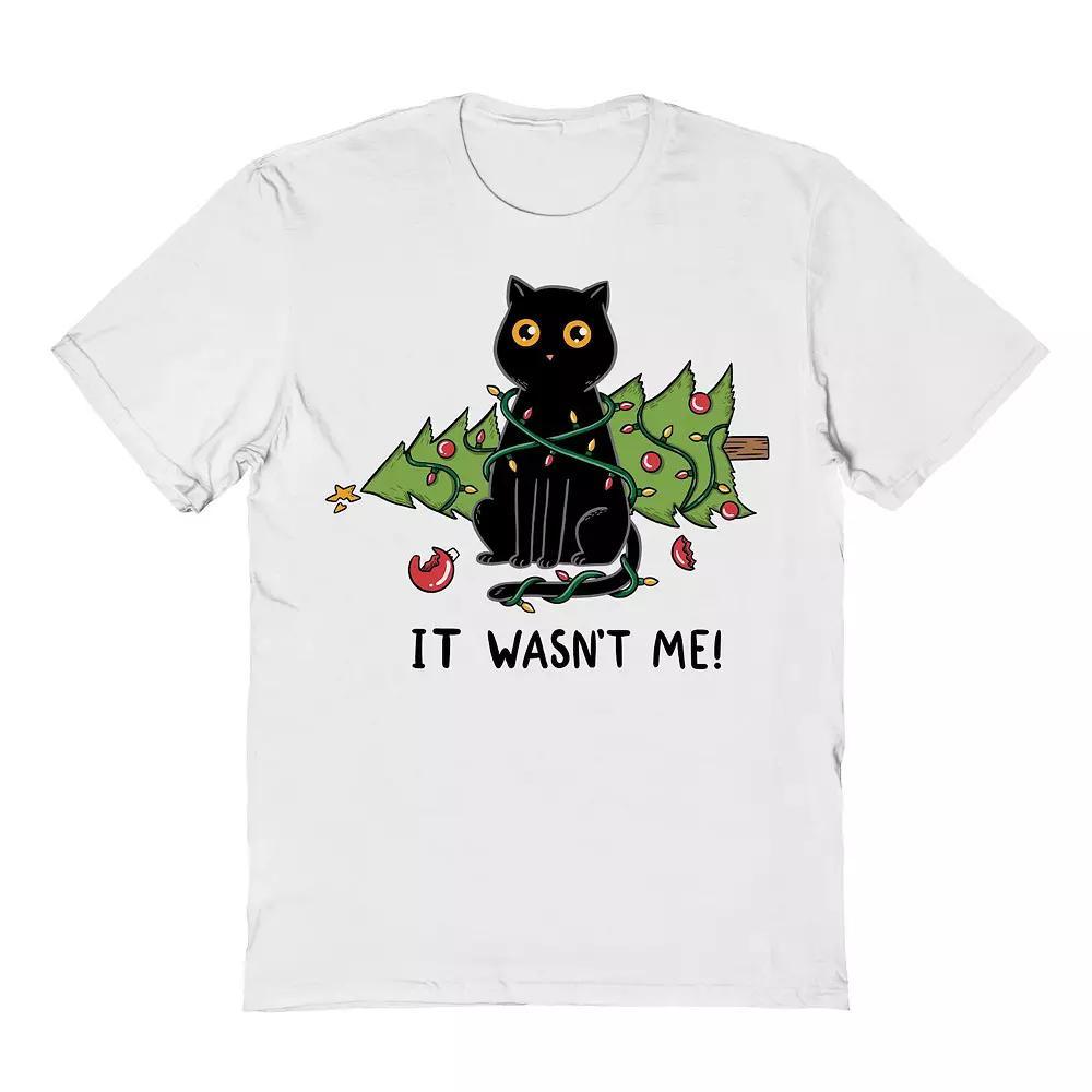 Men's Cat and Christmas Tree Christmas Graphic Tee, Size: Medium, White Product Image