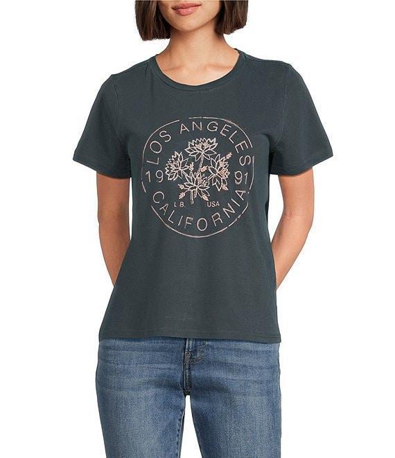 Lucky Brand Knit Graphic Print Crew Neck Short Sleeve Tee Shirt Product Image