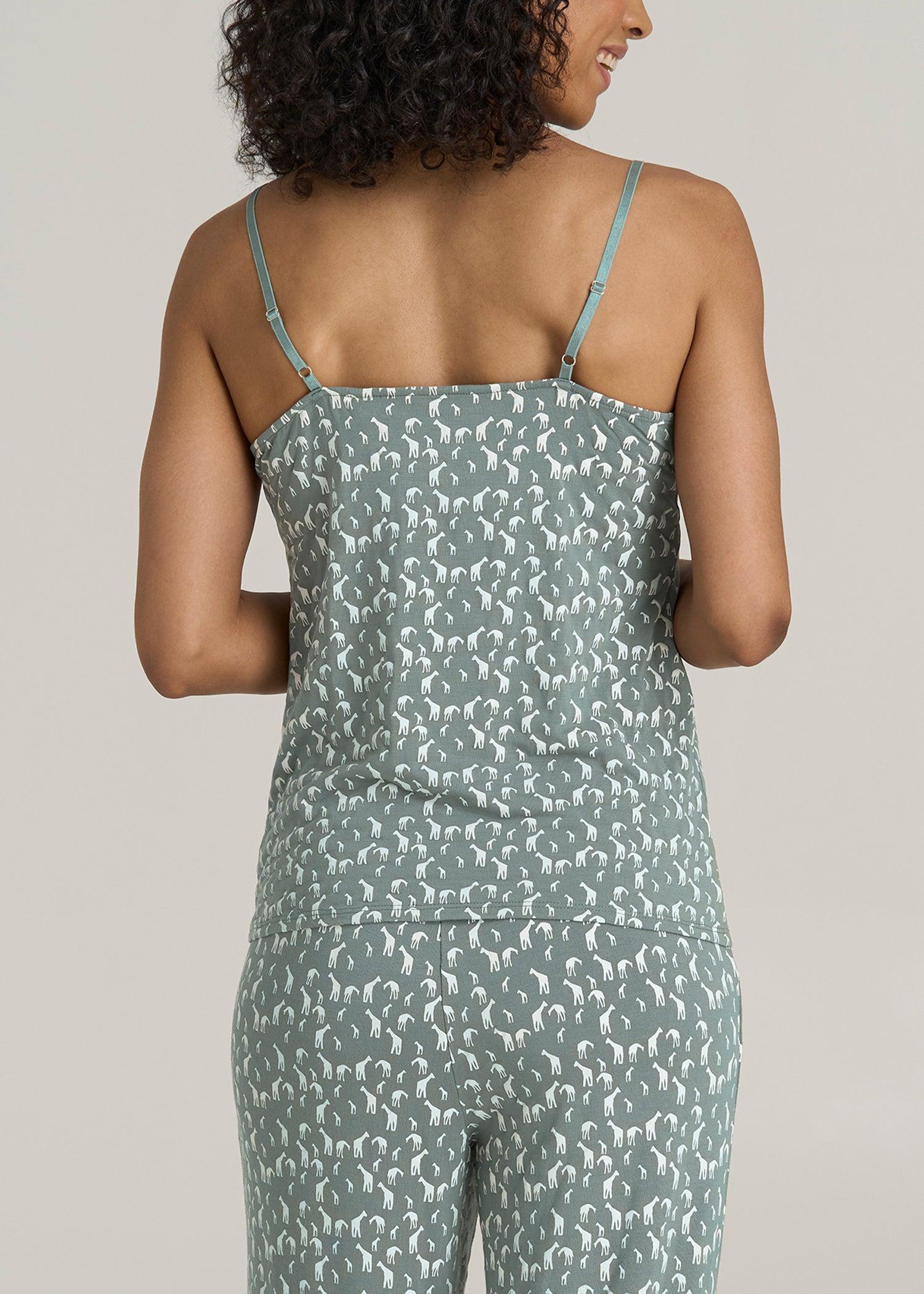 Lace Camisole Tank Top for Tall Women in Malachite Green Giraffe Print Product Image