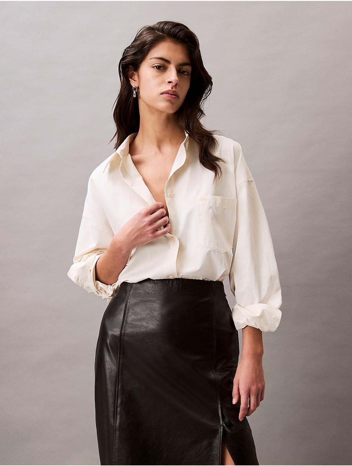 Calvin Klein Womens Viscose Blend Relaxed Button-Down Shirt - Blue Product Image