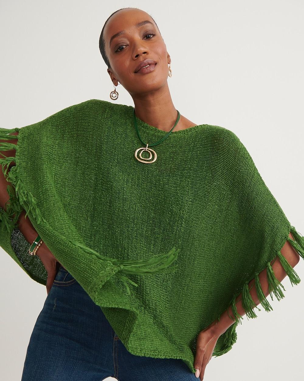 Fringe Knit Poncho Product Image