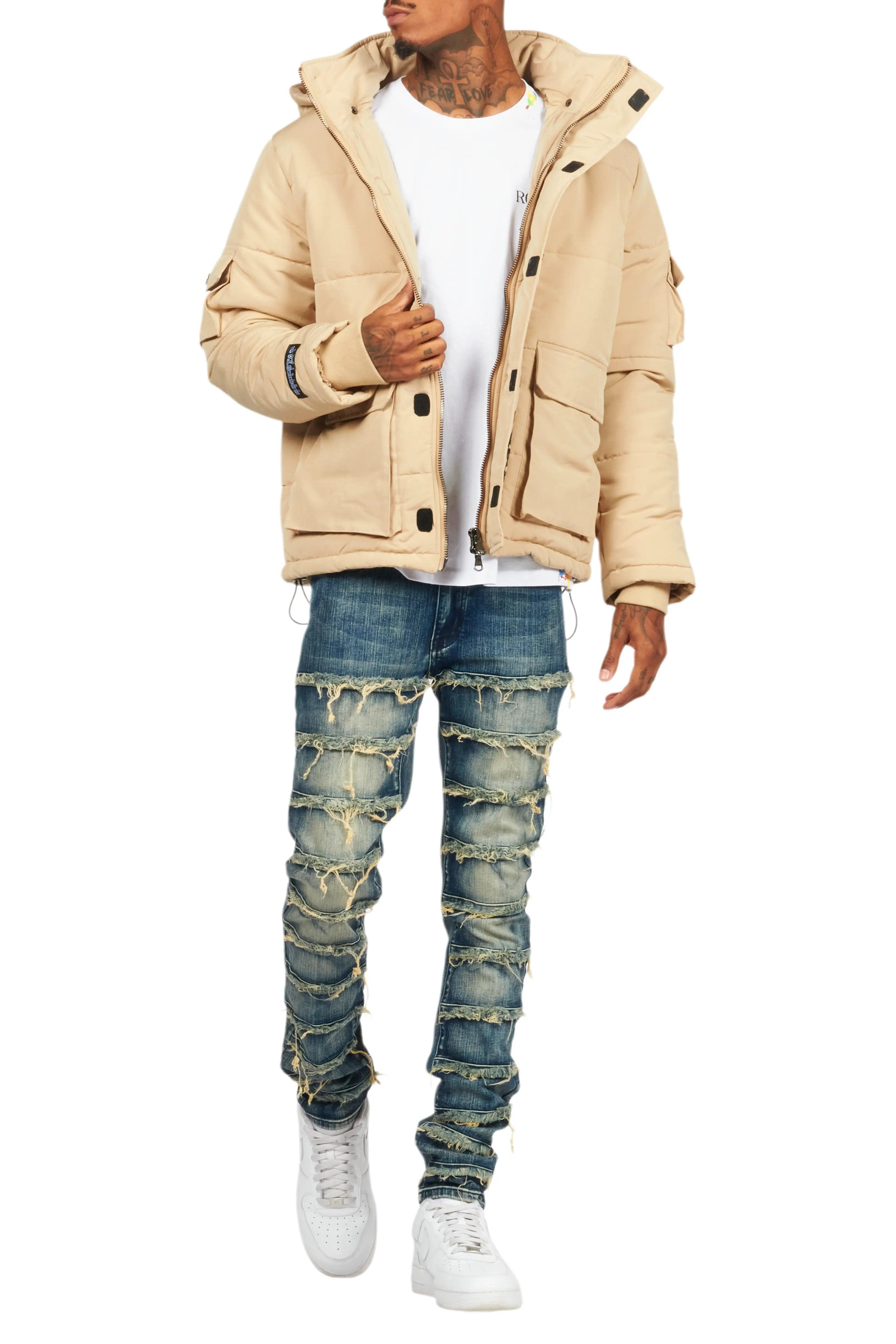 Adley Beige Utility Puffer Jacket Male Product Image