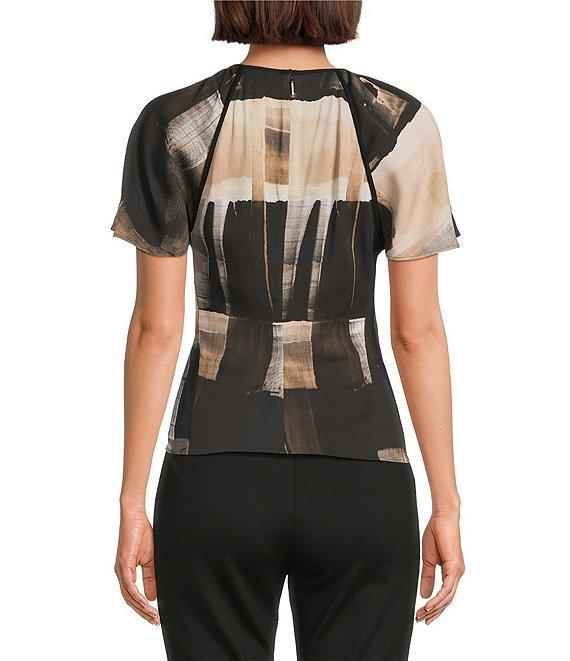 BOSS by Hugo Boss Bivalia Painted Print Satin Round Neck Short Sleeve Top Product Image