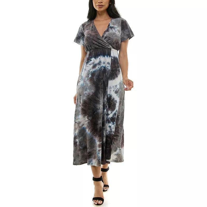 Women's Nina Leonard Tie Dye Print Flutter Sleeve V-Neck Maxi Dress, Size: Large, Blue Team Product Image