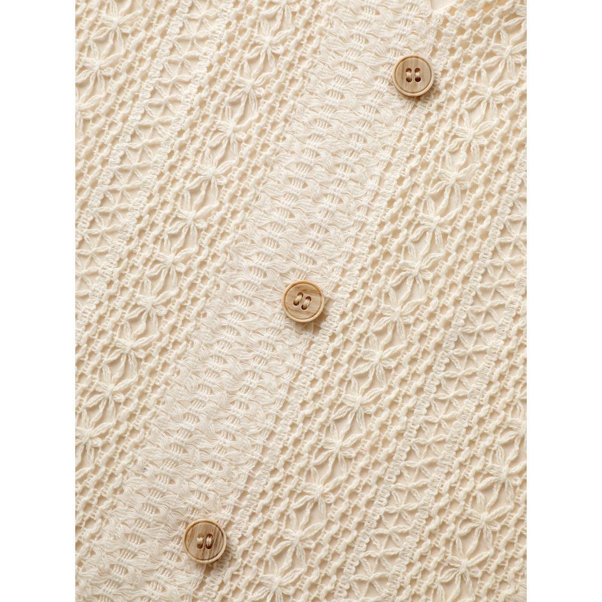 Plus Size Beige Notched Crochet Lace Raglan Sleeve Blouse Women Resort Long Sleeve Notched collar Vacation Blouses BloomChic 10/M Product Image