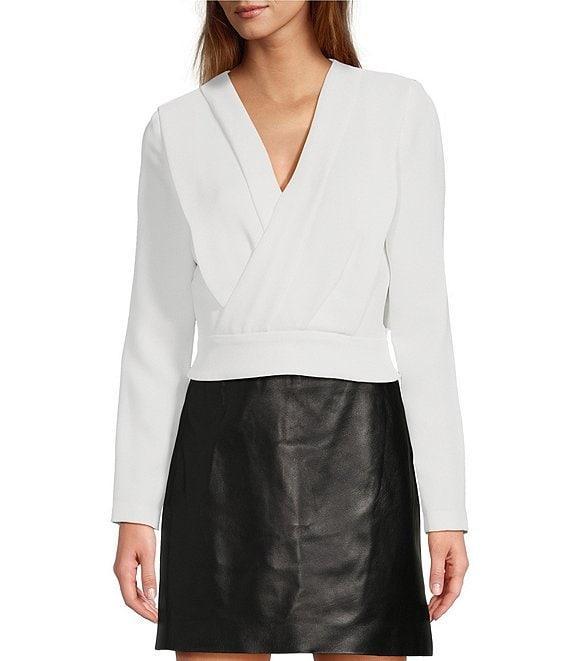 Antonio Melani Ira Crepe V-Neck Dropped Long Sleeve Ruched Wrap Blouse Product Image