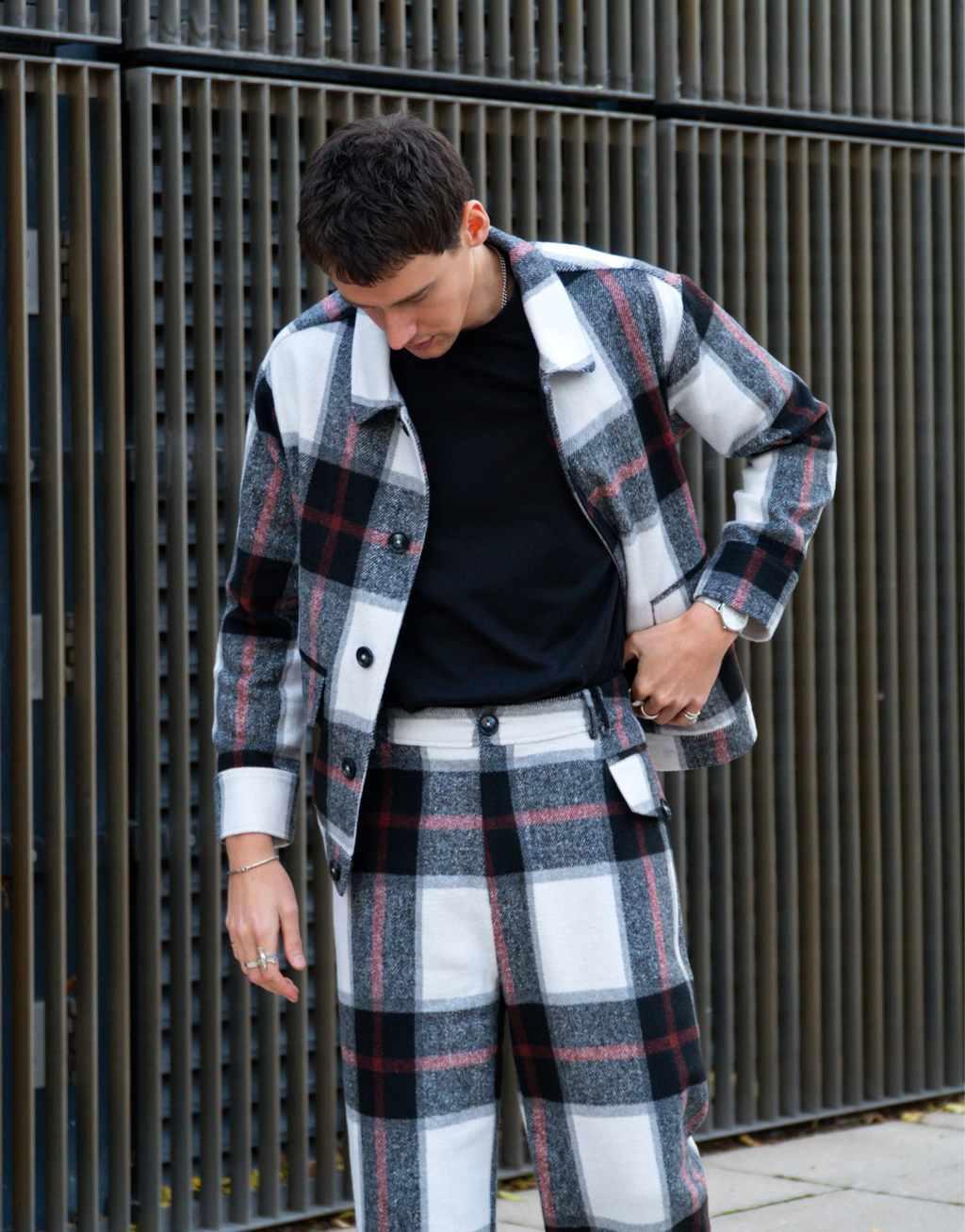 Labelrail x Isaac Hudson brushed check wide leg turn-up pants Product Image