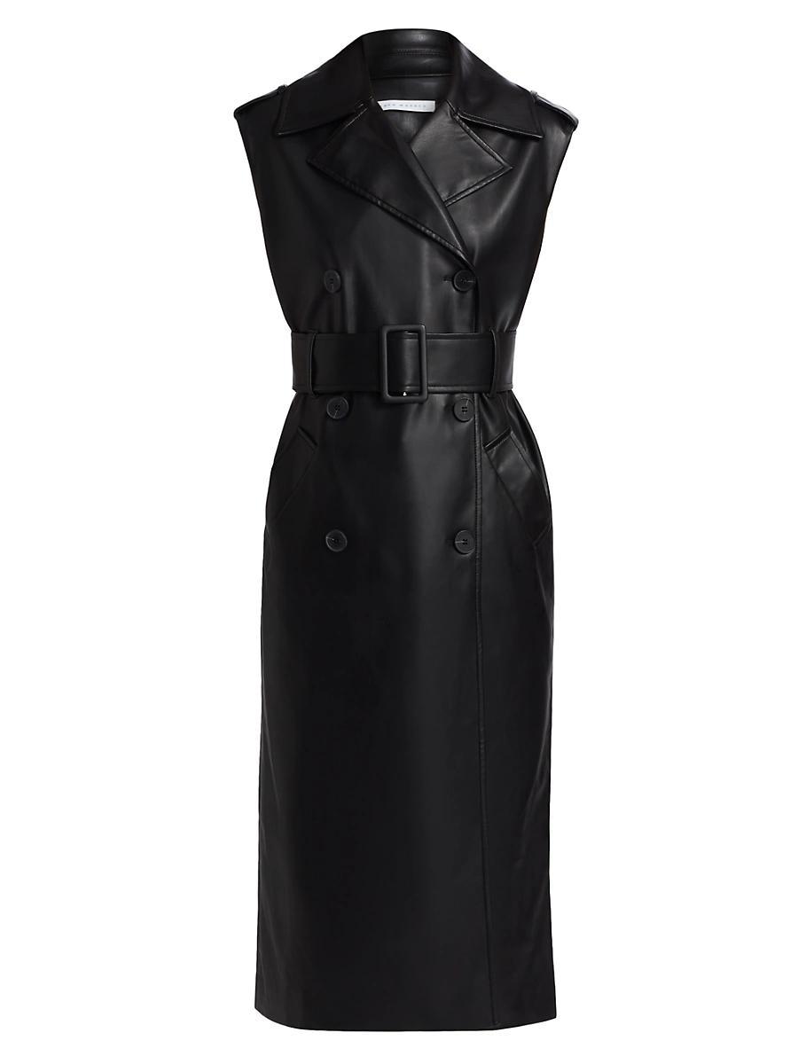 Womens Faux Leather Sleeveless Trench Coat Product Image