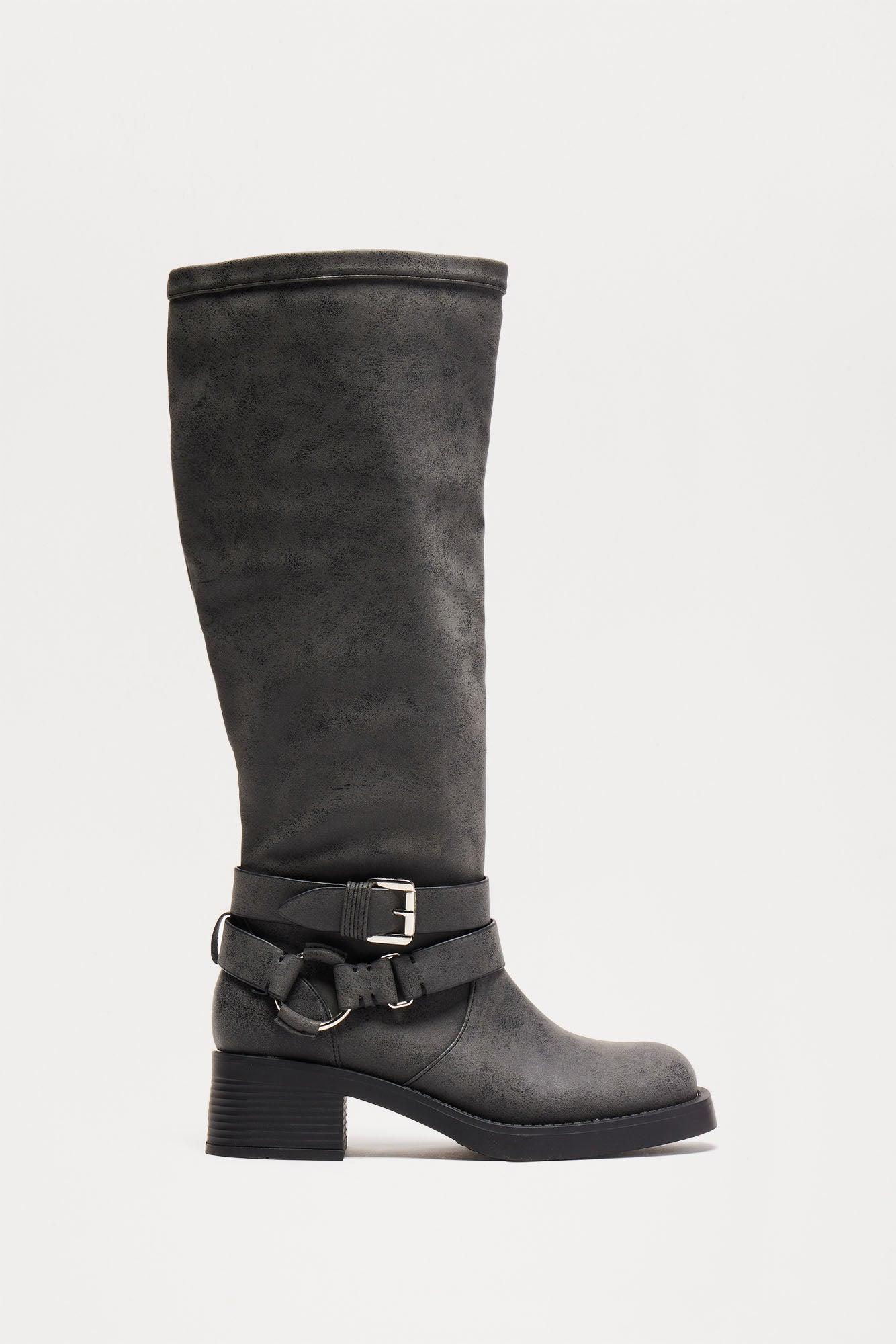 Marlene Buckle Knee High Boots - Black Product Image