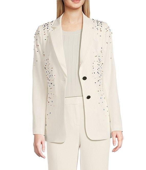 KARL LAGERFELD PARIS Rhinestone Embellished Notch Lapel Two Button Blazer Product Image