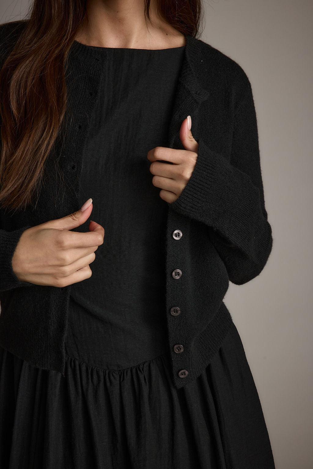 Mindy Black Crew Neck Cardigan Product Image