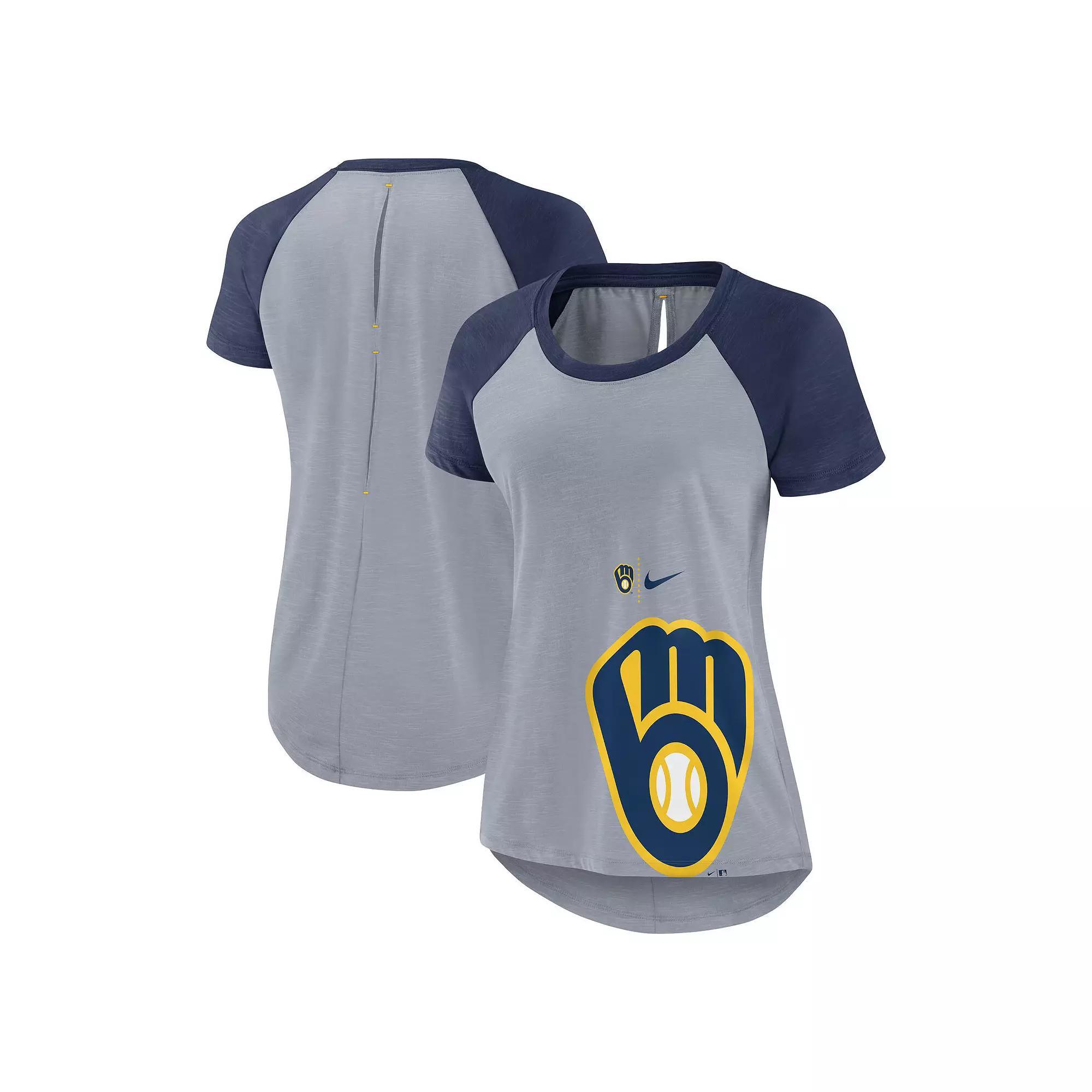 Women's Nike Heather Gray Tampa Bay Rays Summer Breeze Raglan Fashion T-Shirt, Size: 2XL, Grey Product Image