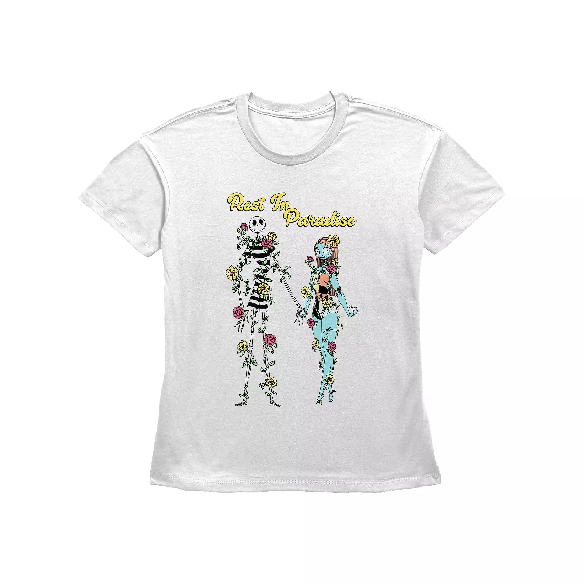 Disney's The Nightmare Before Christmas Jack Skellington And Sally Rest In Paradise Women's Graphic Tee, Size: Large, White Product Image