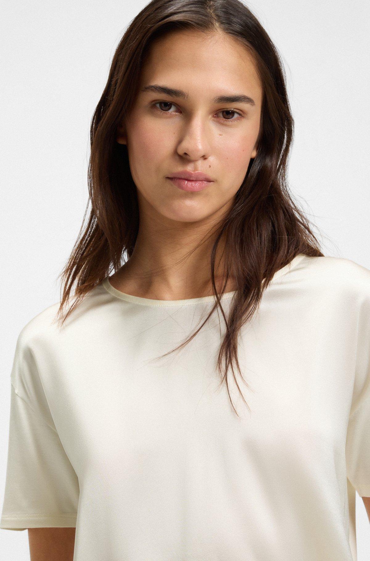 BOSS - Regular-fit jersey top with stretch-silk front - White Product Image