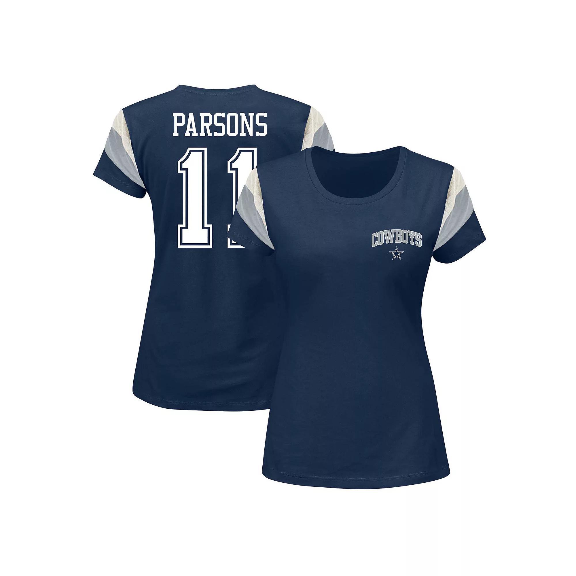 Women's Fanatics Branded Micah Parsons Navy Dallas Cowboys Plus Size Sleeve Stripe Name & Number T-Shirt, Size: 3XL, Blue Product Image