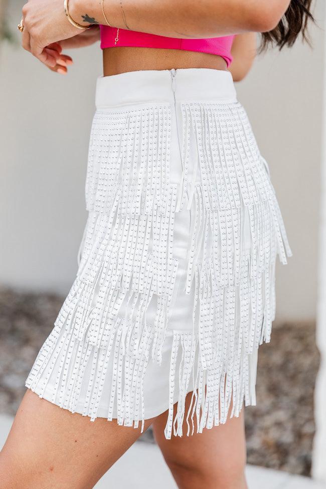 Born To Fly White Studded Fringe Skirt FINAL SALE Product Image