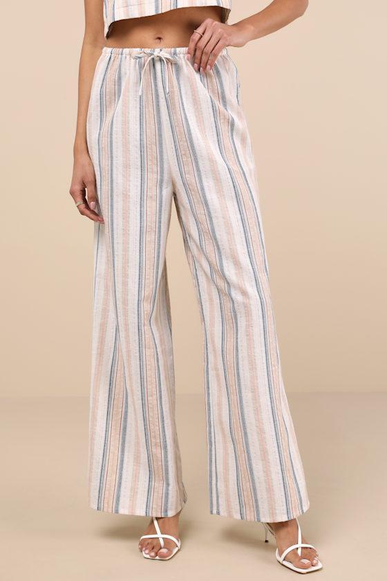 Raylon White Multi Striped Wide-Leg Pants Product Image