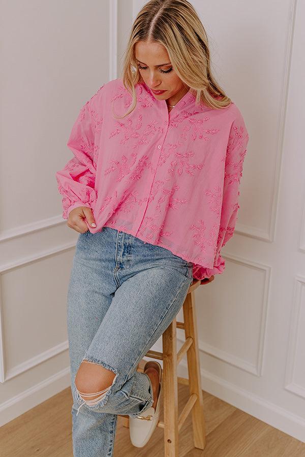 Lost In Love Embroidered Button Up in Pink Product Image