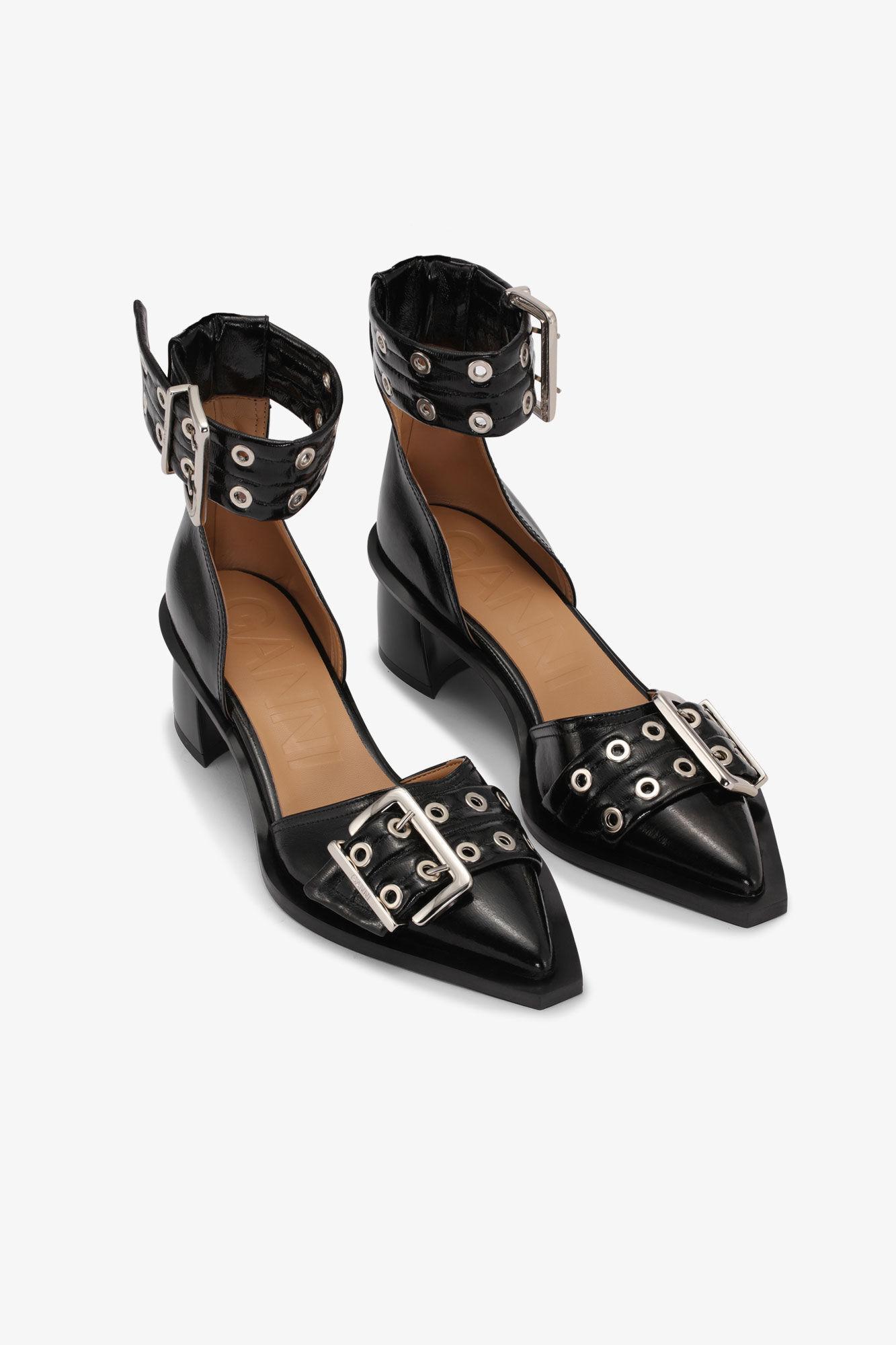 Black Chunky Buckle Open Cut Pumps Product Image