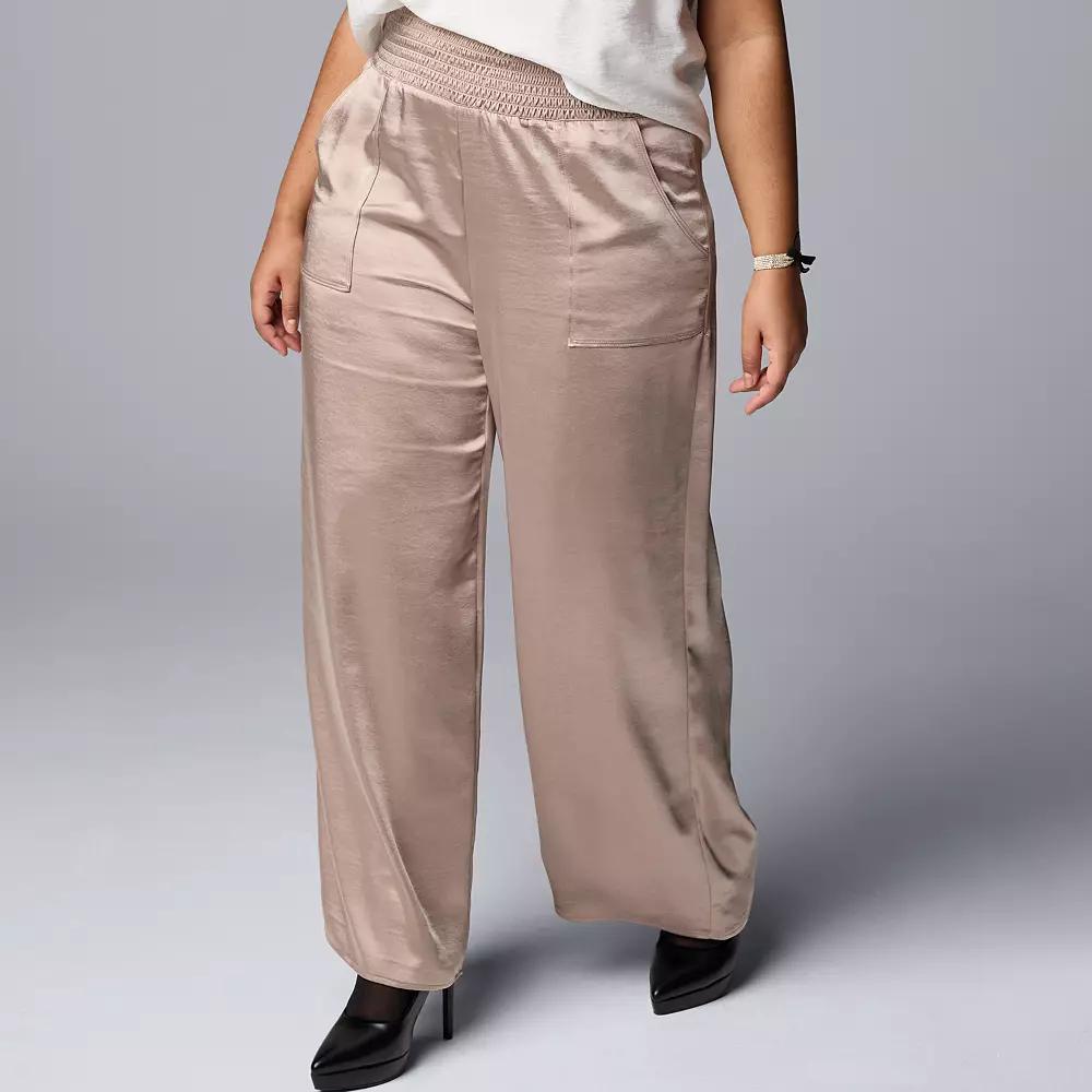 Plus Size Simply Vera Vera Wang Satin Wide Leg Pull On Pants, Womens Brown Gray Product Image