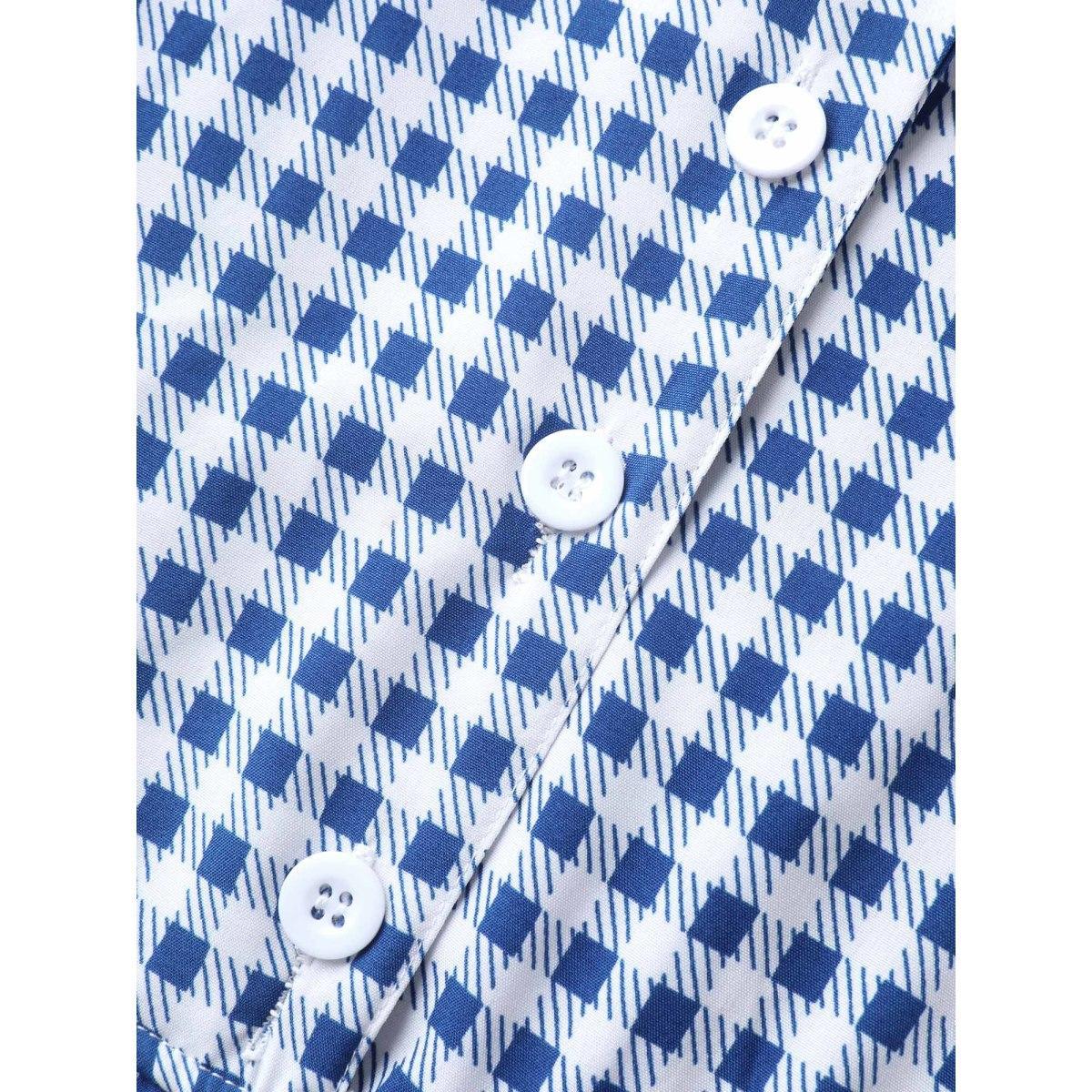 Plus Size Plaid Print Button Pockets Midi Dress Mediumblue Women Suit Collar Sleeveless Curvy BloomChic 18-20/2X Product Image