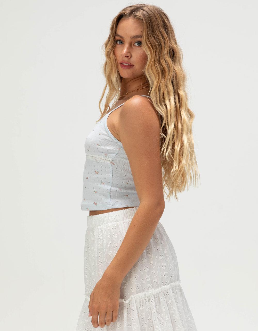 NECTAR CLOTHING Lacey Pointelle Womens Cami - LIGHT BLUE Product Image