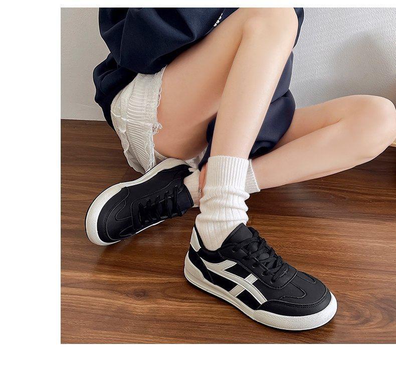 Two Tone Lace-Up Faux Leather Sneakers Product Image