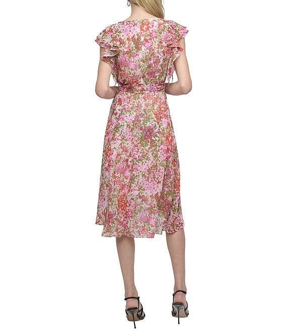 DKNY by Donna Karan Short Ruffle Sleeve Faux Wrap Midi Dress Product Image