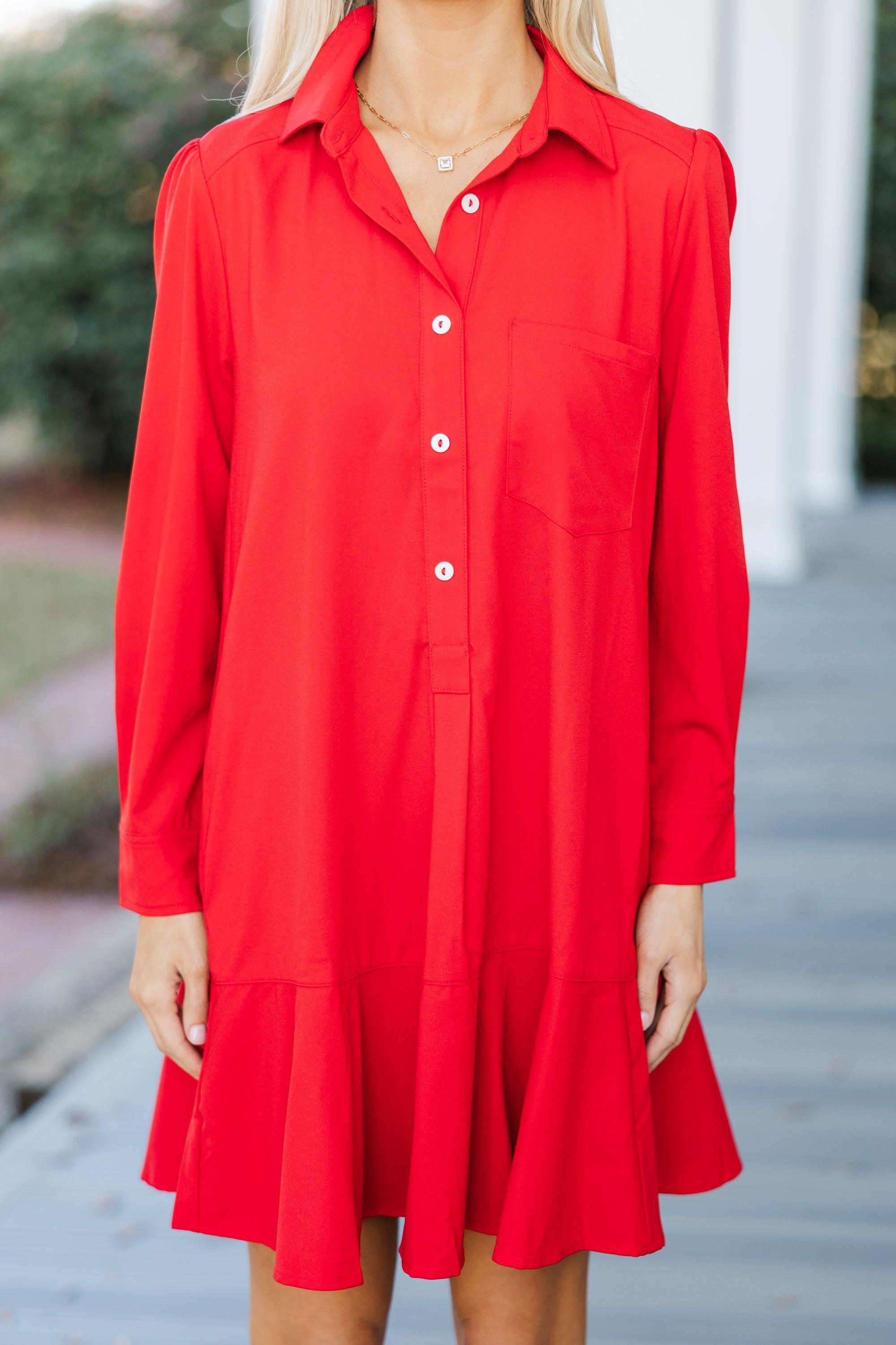 Share Your Story Red Shirt Dress Female Product Image