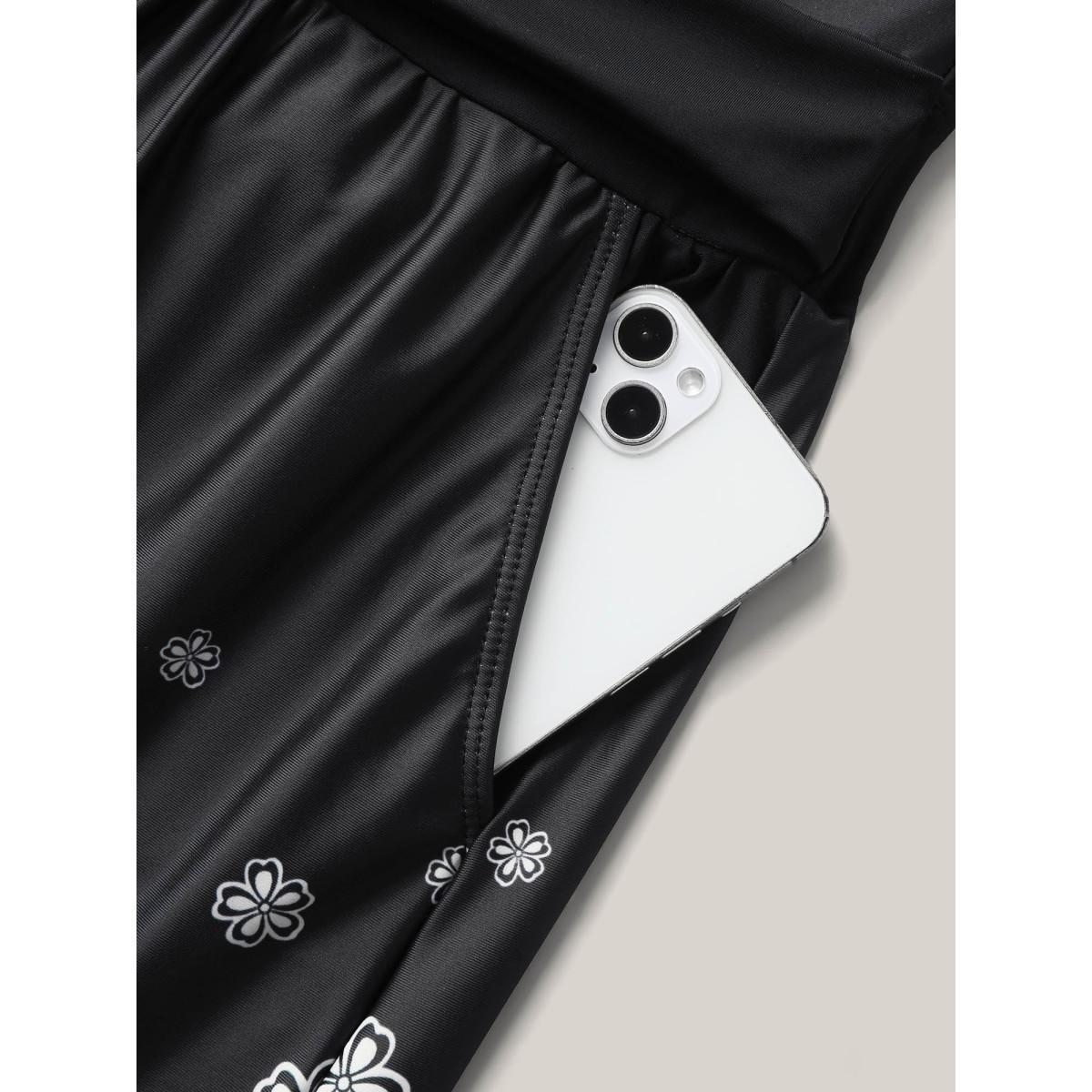 Plus Size Boho Print Pockets Belted One-Piece Swimsuit Women's Swimwear Black Resort Tie knot Curve Bathing Suits High stretch One Pieces BloomChic 30/6X Product Image