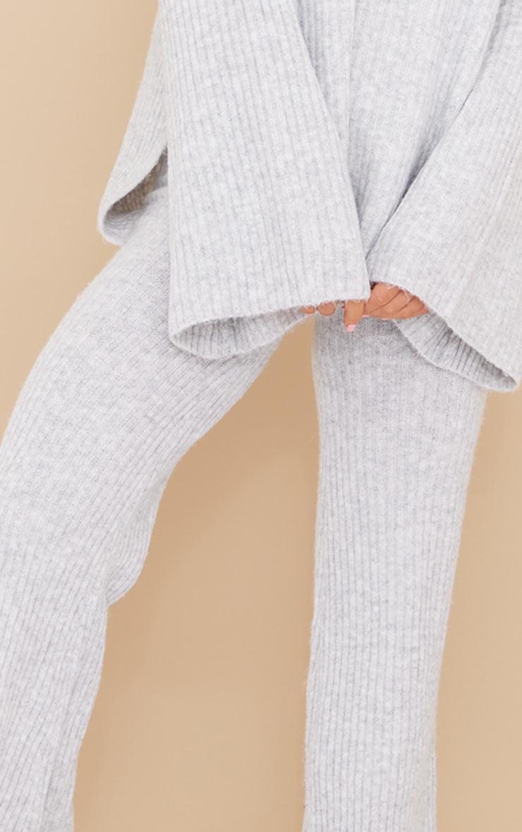 Grey Luxe Rib Knit Wide Leg Pants Product Image