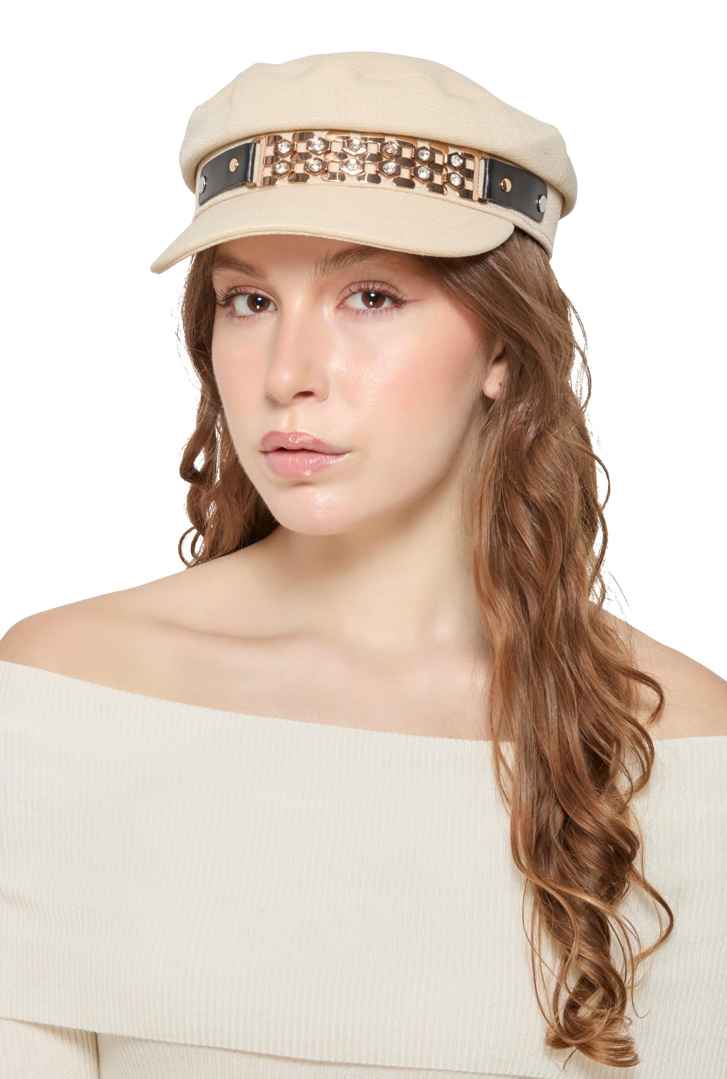 Womens Metallic Rhinestone Detail Cabbie Hat Product Image