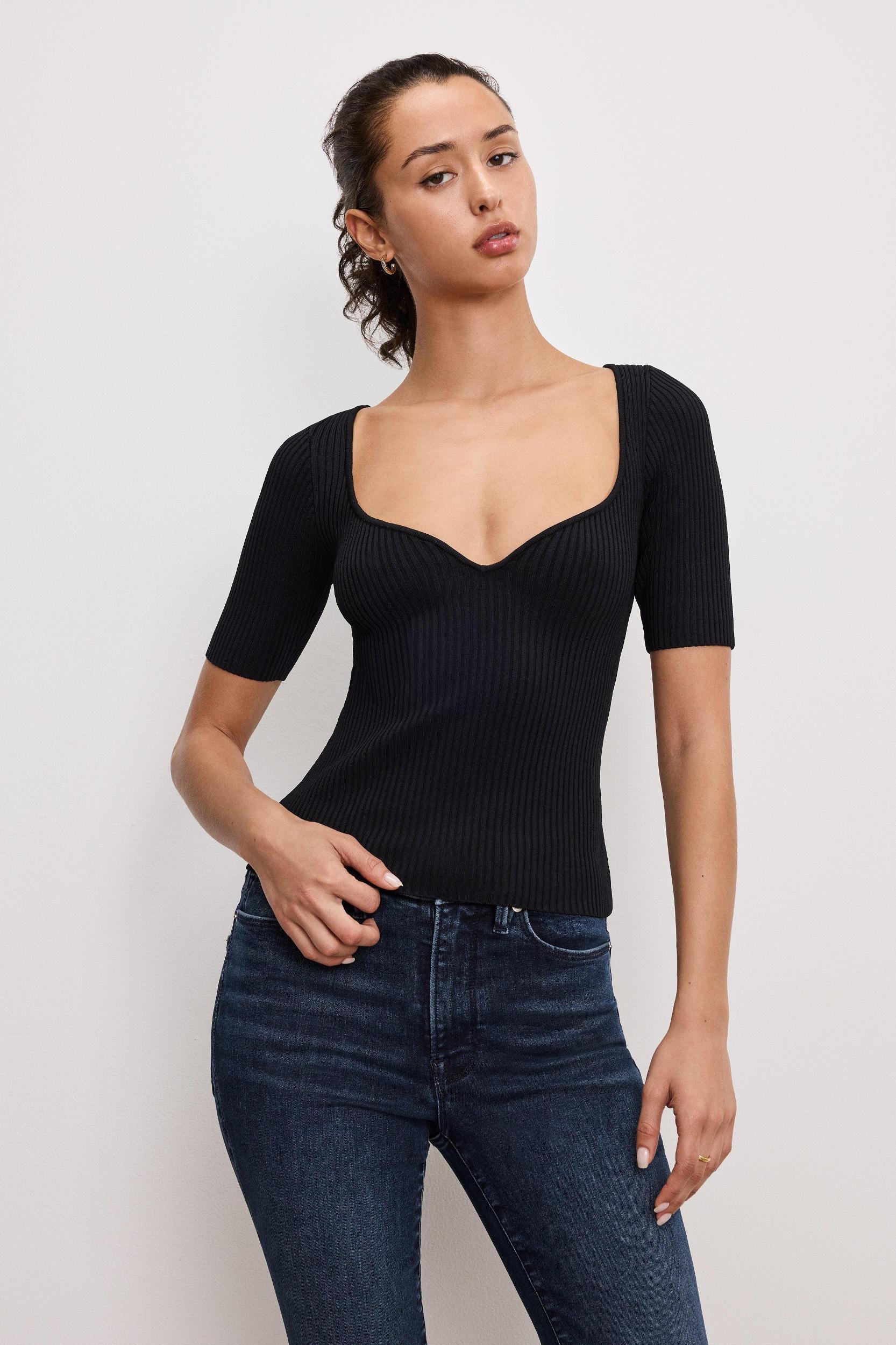 STRETCH RIB KNIT TOP | BLACK001 Product Image