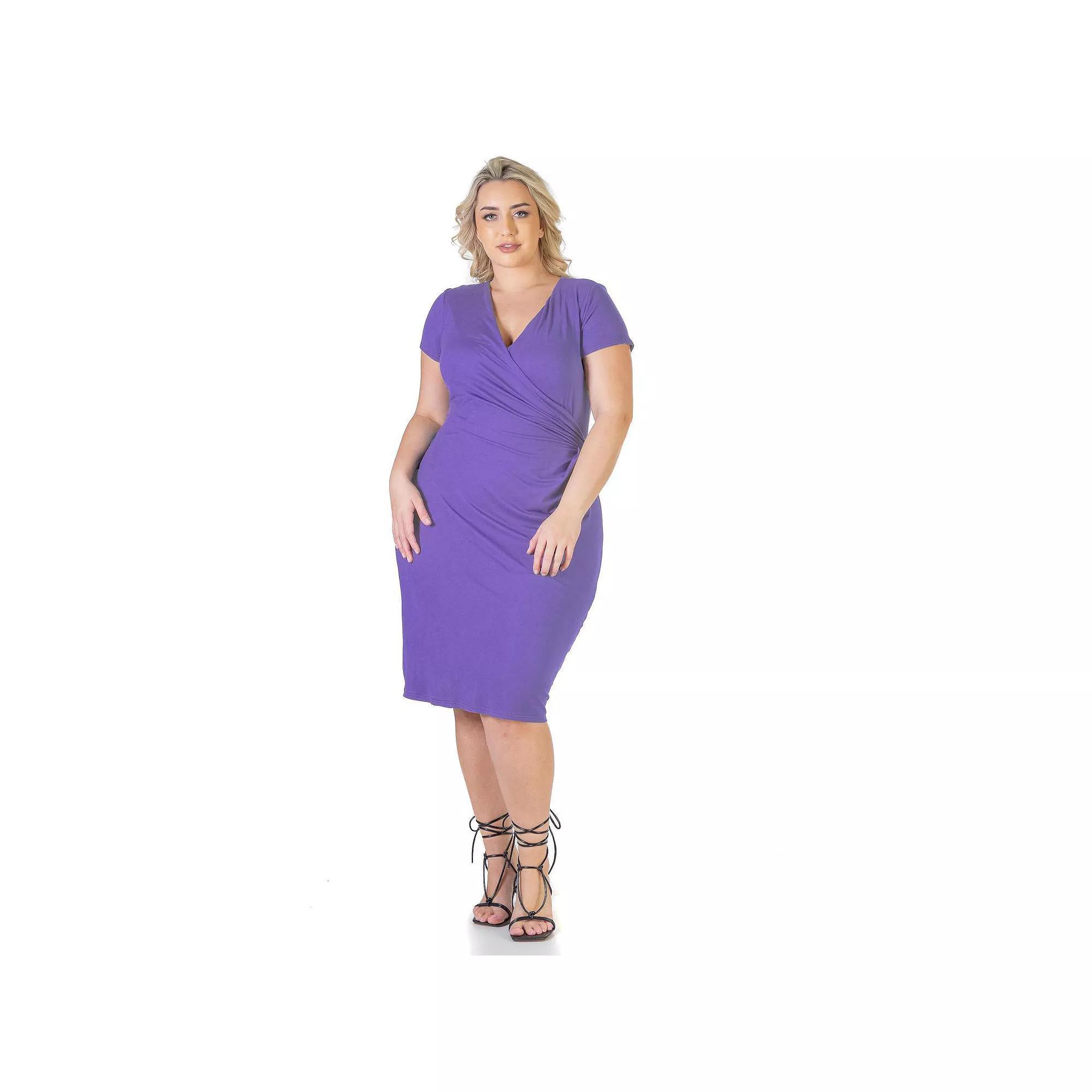 Plus Size 24Seven Comfort Apparel Faux-Wrap Midi Dress, Women's, Size: 2XL, Purple Product Image