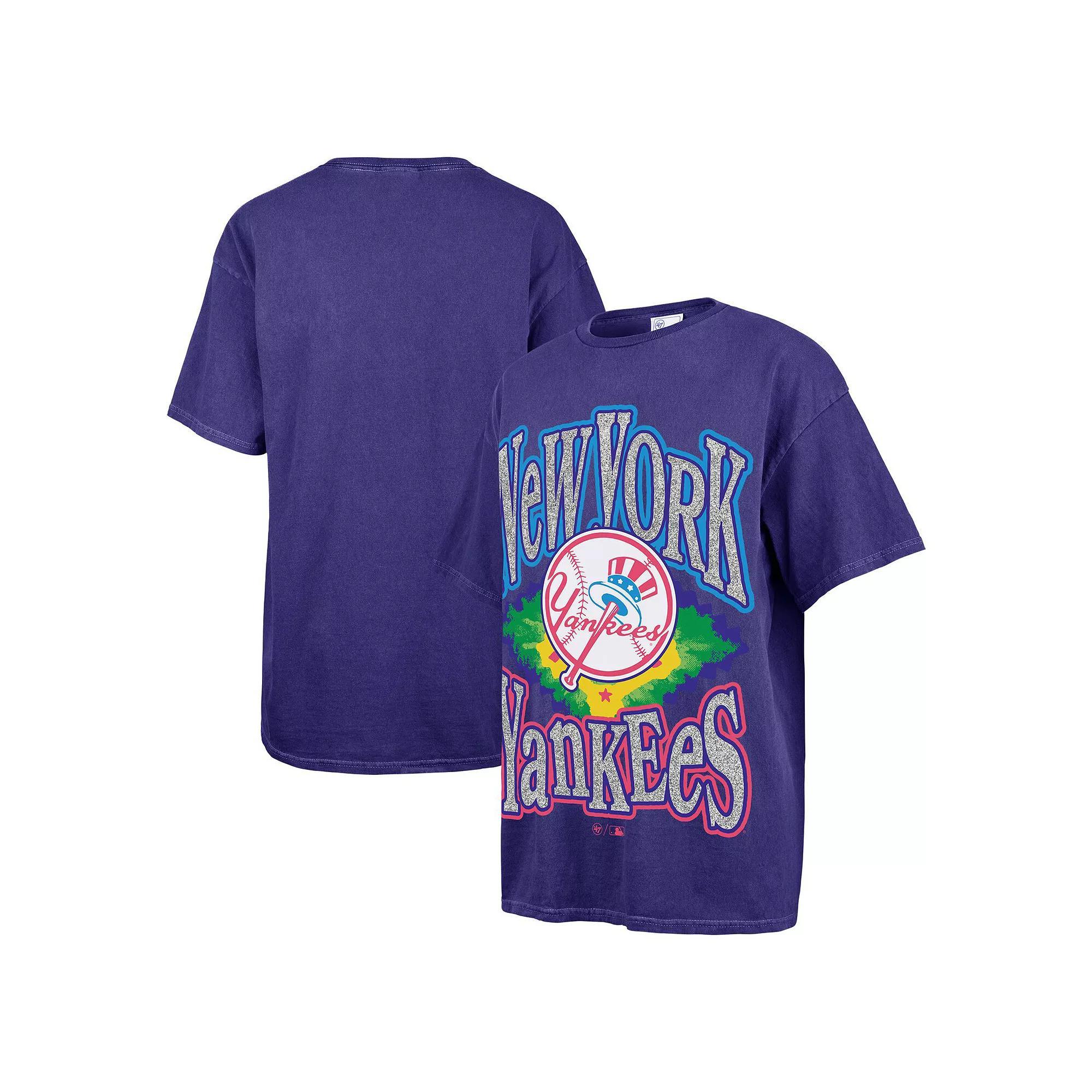 Women's '47 Navy New York Yankees Flashing Lights Boyfriend T-Shirt, Size: Small/Medium, Blue Product Image