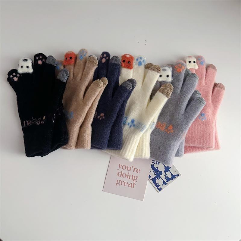 Lettering Cartoon Knit Gloves Product Image