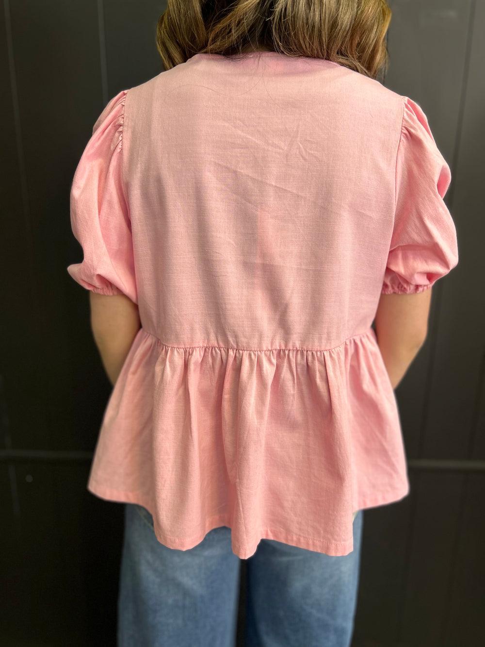 Short Sleeve Woven Front Bow Tie Top - 5 Colors* Product Image