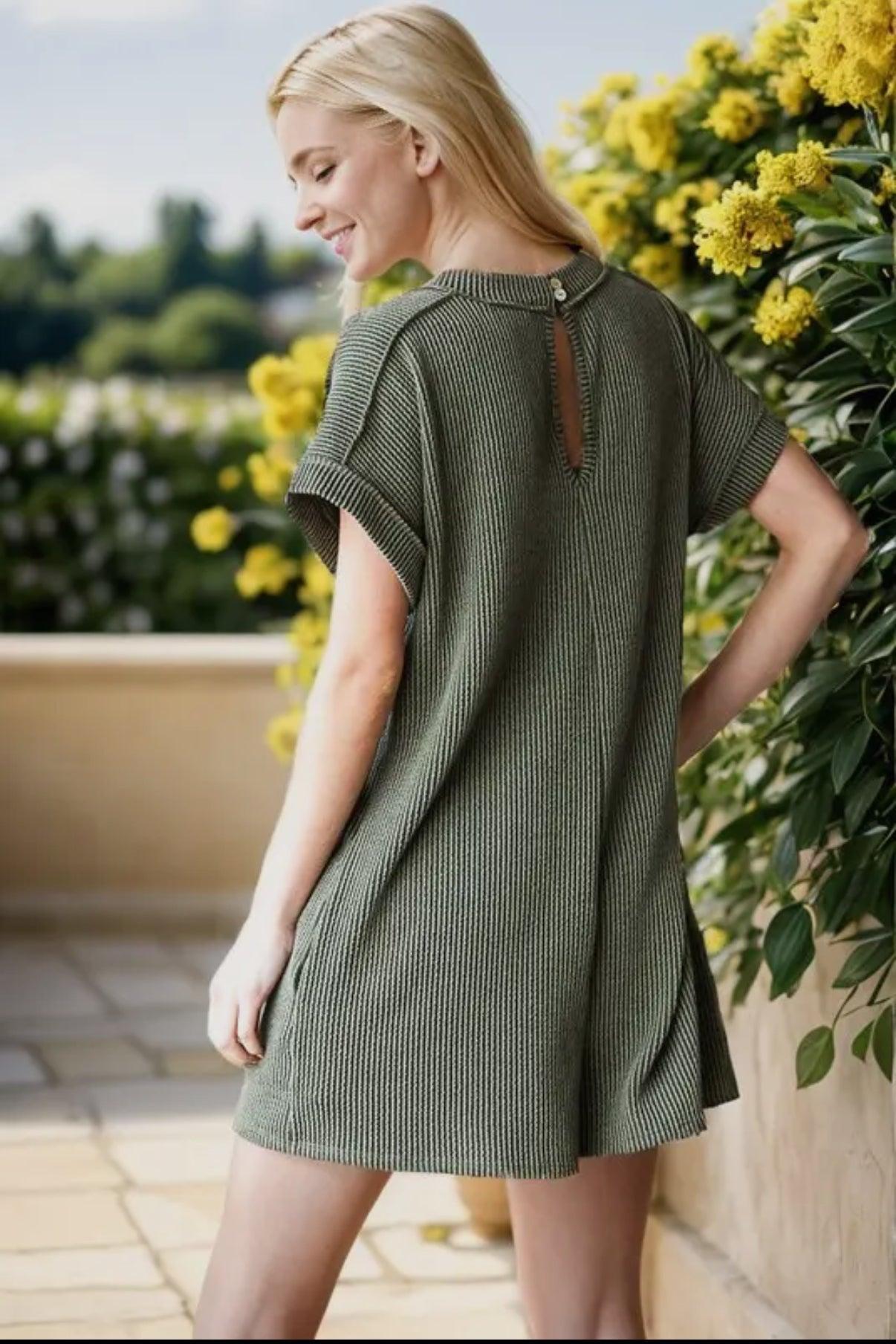 Ribbed Romper- Denim Product Image